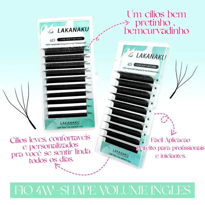 LAKANAKU 6 plateaux 4D W forme Extensions de cils Volume Ingles Fans Cilios W en forme naturel doux 
