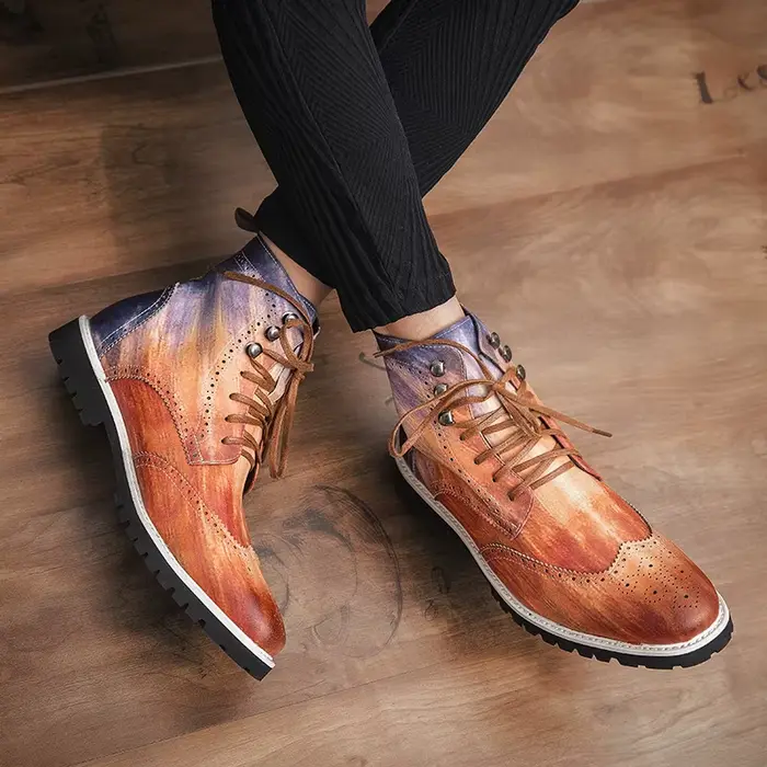 Bottes d'affaires sculptées à lacets pour hommes, Brogue haut