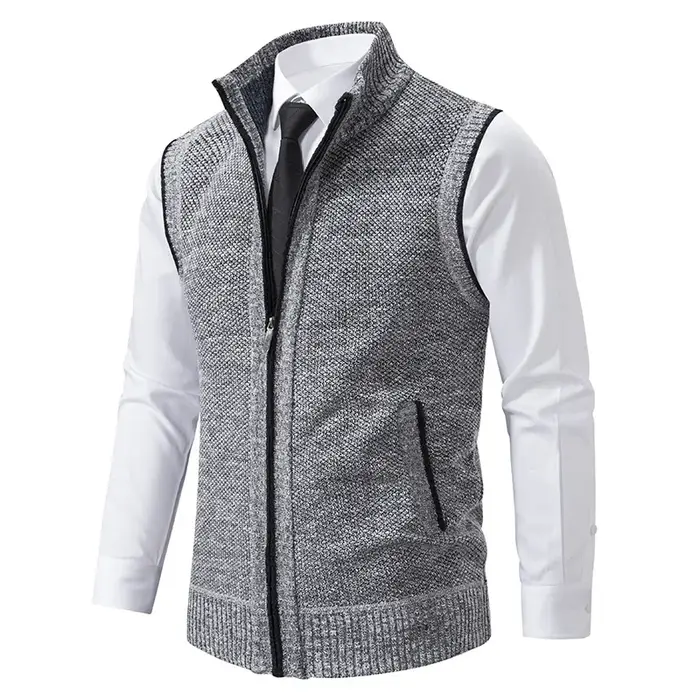 Pull tricoté sans manches pour hommes, Cardigan avec fermeture éclair, gilet décontracté, veste chau