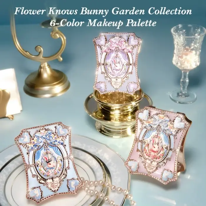 Palette de maquillage pour les yeux Flower Knows Bunny Garden Collection, 6 couleurs, avec pinceau, 