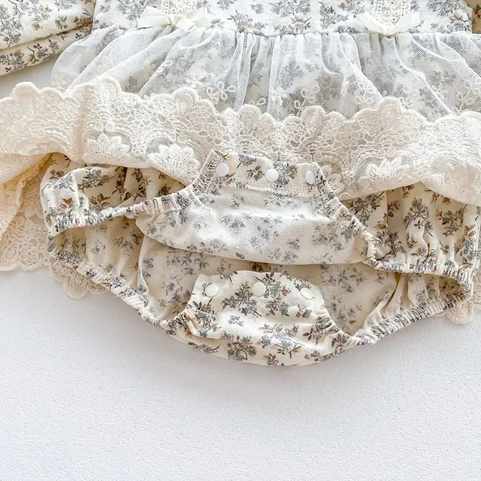 Combinaison Nouveau-Né Fille Printemps Automne En Coton Imprimé Dentelle Occasions Spéciales Sorties Photos