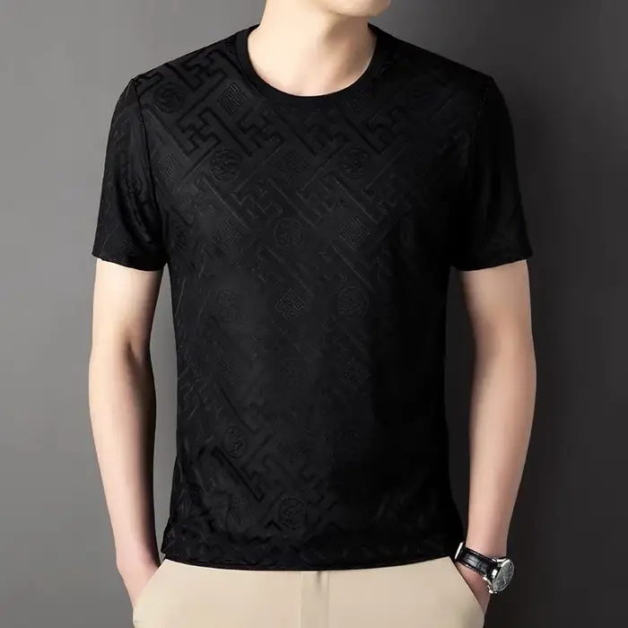 T-shirt à manches courtes et col rond en soie glacée de marque haut de gamme, mode d'été imprimé, ha