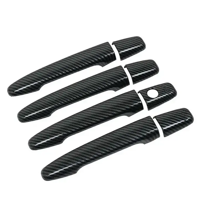 Pour Mitsubishi Lancer ASX 2008-2020 noir brillant en Fiber de carbone Chrome poignée de porte de vo
