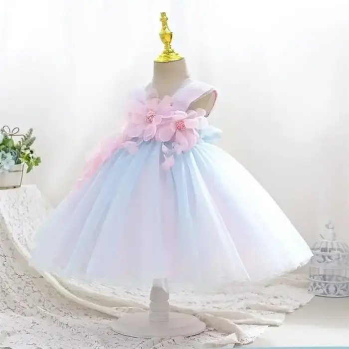 Robe d'été princesse pour filles, tenue de fête d'anniversaire, bretelles fleuries, robe féerique en