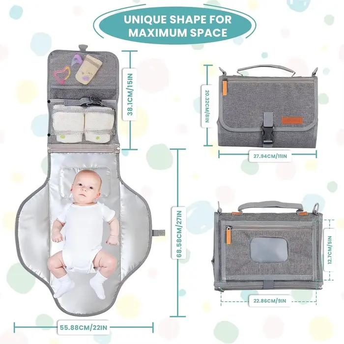 Tapis à langer portable pour bébé, design intelligent, avec poche pour lingettes, pliable, pour les 