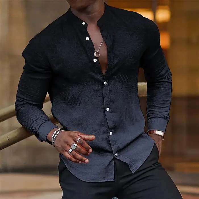 Chemise hawaïenne décontractée grise, col à manches longues, tendance, hauts pour fête en Club, plag