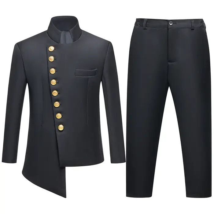 Costume de cérémonie élégant pour garçons avec col mandarin et boutons dorés – Idéal pour mariage, p