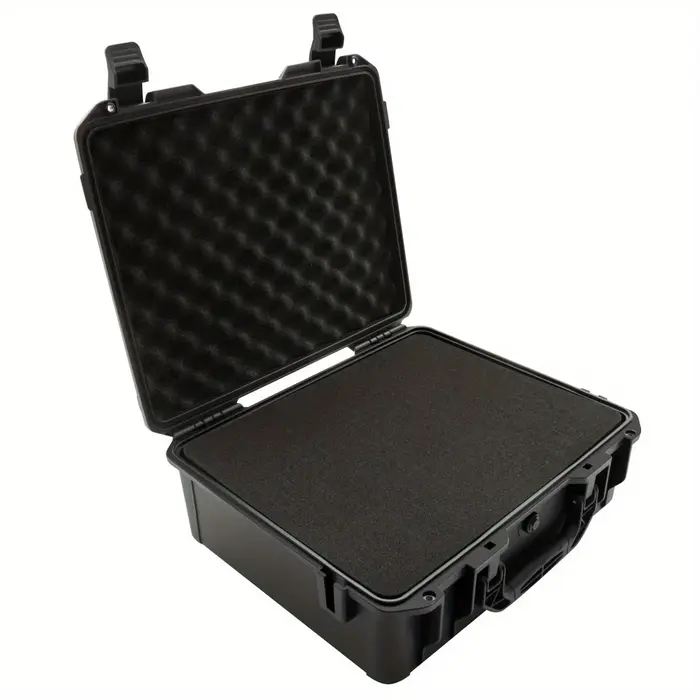 Valise noire étanche et durable pour appareil photo/outils, intérieur en mousse personnalisable, por