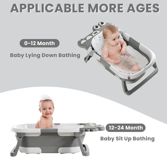 Bain de bébé pliable avec oreiller de bain antidérapant, bain de bébé avec siège de bain de bébé et 