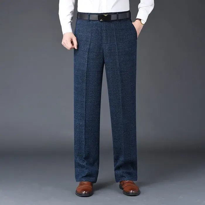 Pantalon de costume plat en cachemire pour hommes, ample, à carreaux, taille haute, classique, droit