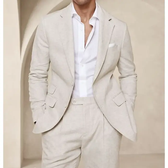 Costume deux pièces en lin pour hommes, Cool, respirant, élégant, mode, Design Slim, robe de mariée,