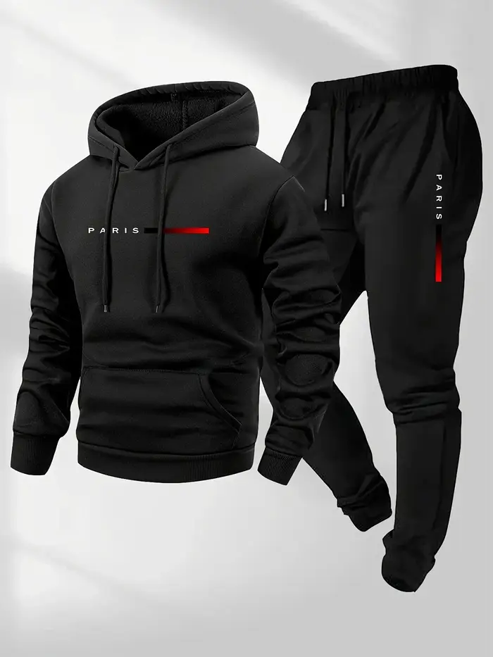 Ensemble de vêtements de sport avec lettres imprimées pour hommes, sweat-shirt à capuche et pantalon