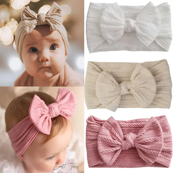 1/3 pièces couleur unie bébé bandeau arc enfants bandeau élastique en Nylon nouveau-né doux Turban b