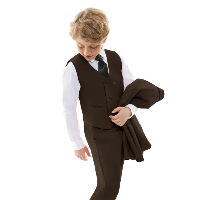 Ensemble de costume formel 4 pièces marron pour enfants, costume de cérémonie pour garçons, blazer c