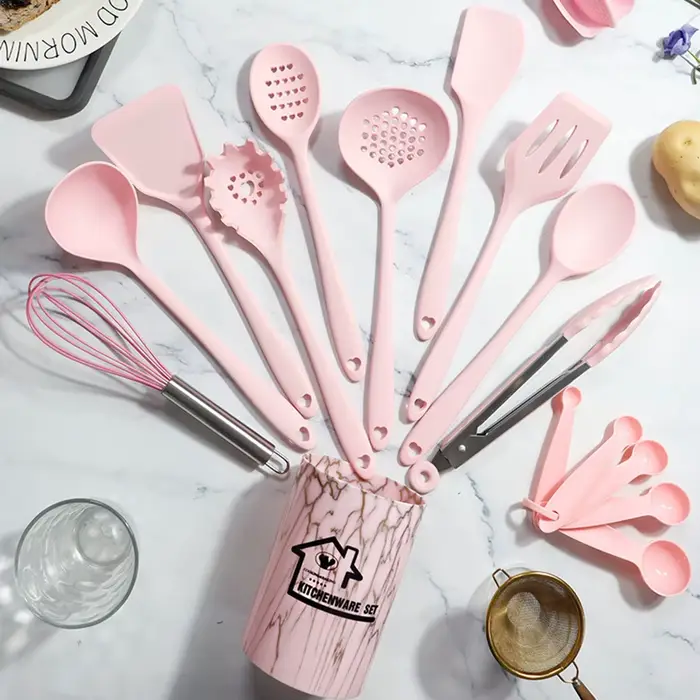 Ustensiles de cuisine en Silicone de qualité alimentaire, rose, 18 pièces, ustensiles, tourneur, spa