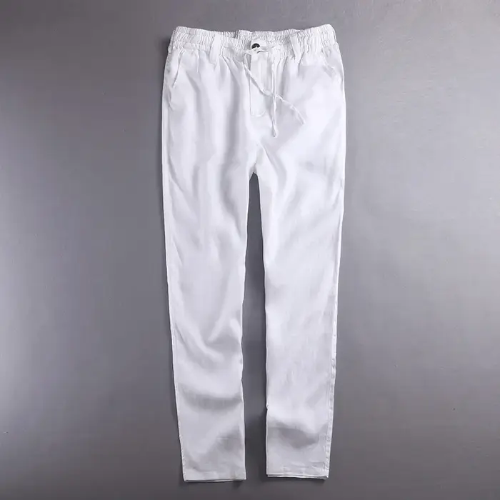Nouveau 100% pantalons en lin hommes marque pur lin solide blanc pantalon hommes mode pantalon pour 