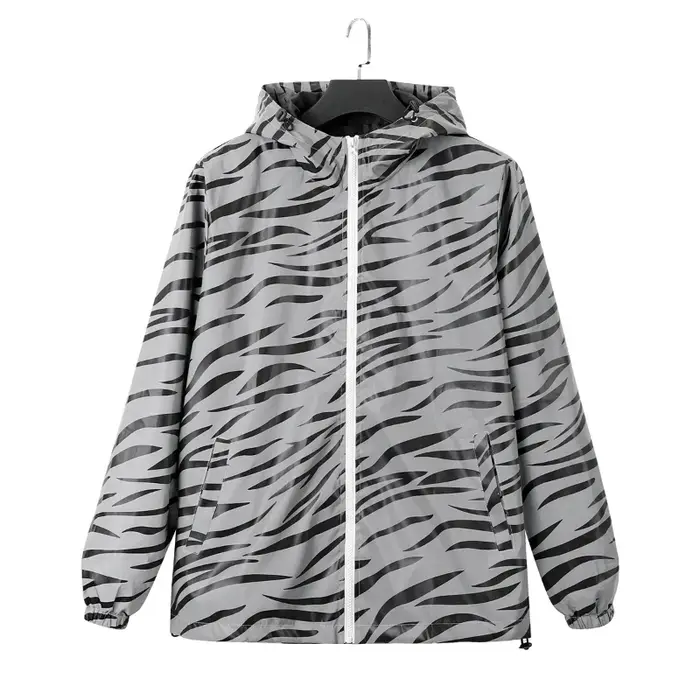 Vestes réfléchissantes imprimées zèbre pour hommes, Hip Hop, à capuche, mode, coupe-vent, lumineux, 