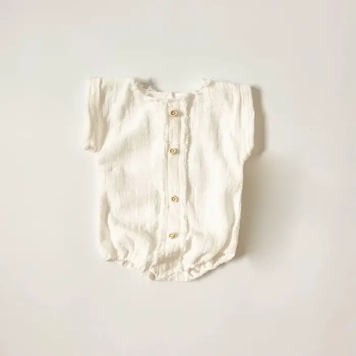 Barboteuse de photographie pour nouveau-né, bouton en lin blanc, manches courtes, accessoires Photo 