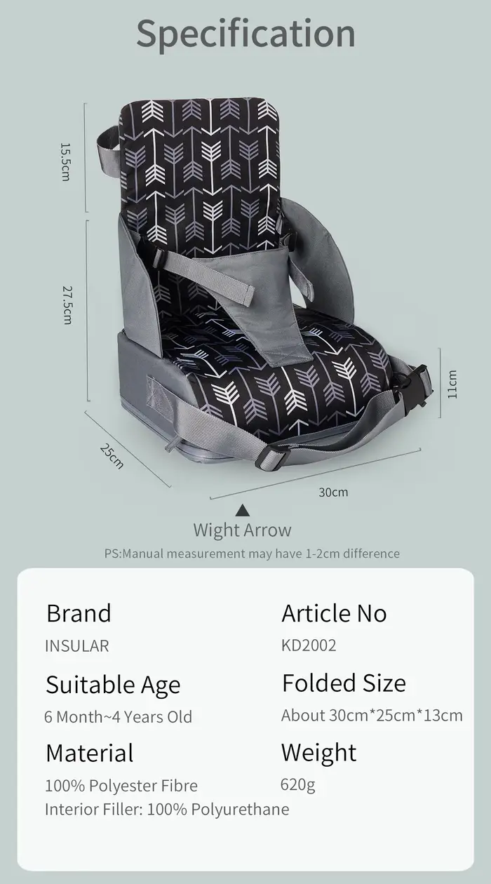 Siège rehausseur pliable anti-dérapant portable - Coussin de voyage pour chaise de salle à manger bébé