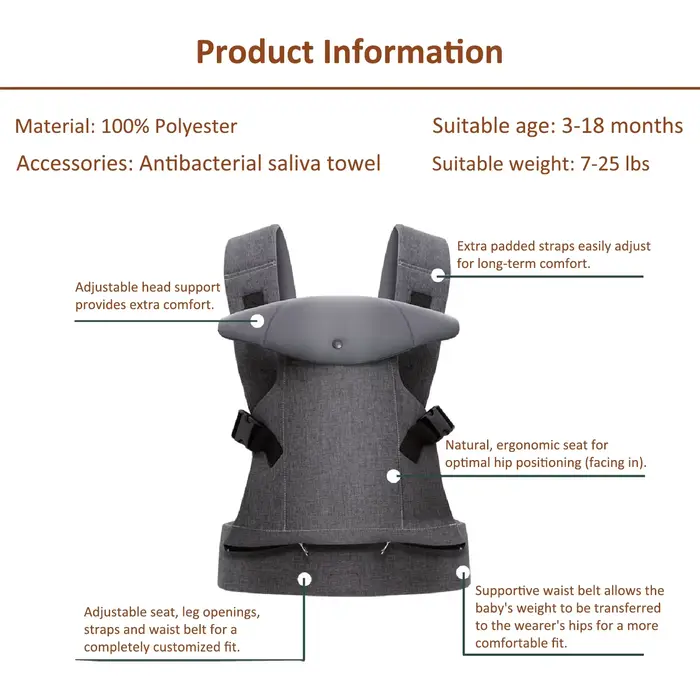 Porte-bébé pliable pour nouveau-nés et tout-petits de 7 à 45 lb, toutes saisons, avant et arrière, a
