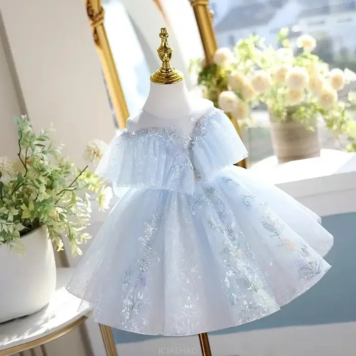 Robe de princesse rose pour filles, tenue de spectacle de Piano, à fleurs, pour mariage, pour enfant