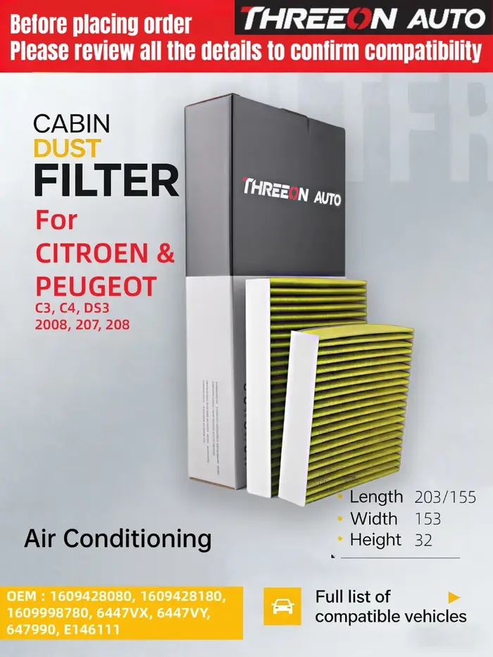 Filtre d'habitacle au charbon actif THREEON pour CITROEN C3 2,3 C4 CACTUS 1.2 1.5 1.6 DS3 SA_ Peugeo