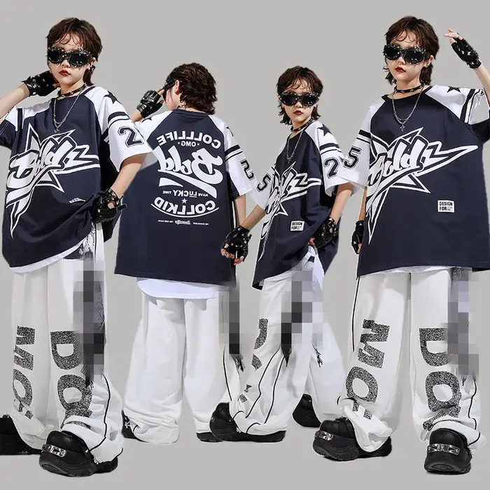 Vêtements Hip Hop pour filles, T-shirt noir, short blanc pour garçons, tenues de danse de rue, Stree