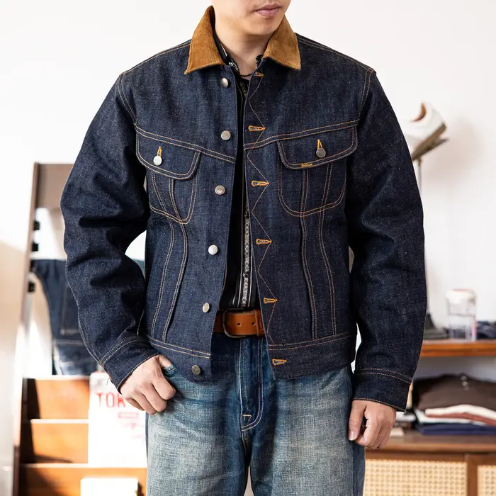 LE-0003 Grande Taille 18oz Haute Qualité Coton Denim Veste Casual mn Non Lavé Storm1958 Manteau