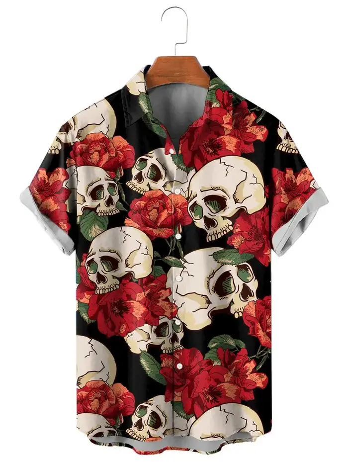 Mode crâne Floral hommes chemises drôle crâne impression 3D Streetwear à manches courtes t-shirts ch