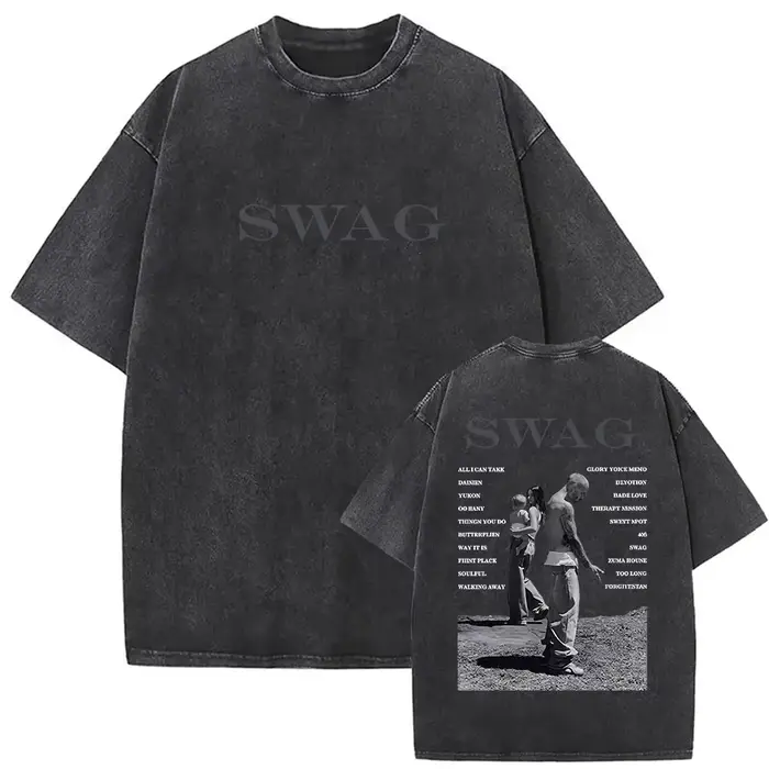 T-shirts vintage délavés Justin Bieber SWAG Album 2026 pour hommes, style streetwear hip-hop, manche