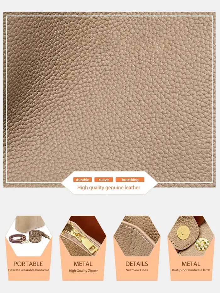 Sac seau polyvalent en cuir véritable Zency pour femme, sac à main, sac fourre-tout en cuir