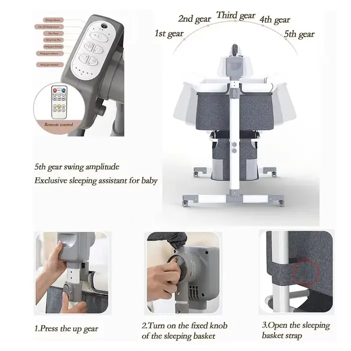 Moussinet pour bébé, moulinet à bascule automatique avec télécommande, roulettes, lit de chevet pour