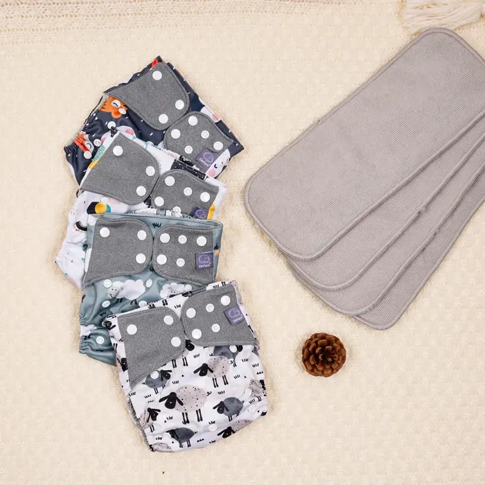 Elinfant – couche-culotte en tissu imperméable pour bébé, avec 4 absorbants, en tissu maille, os int