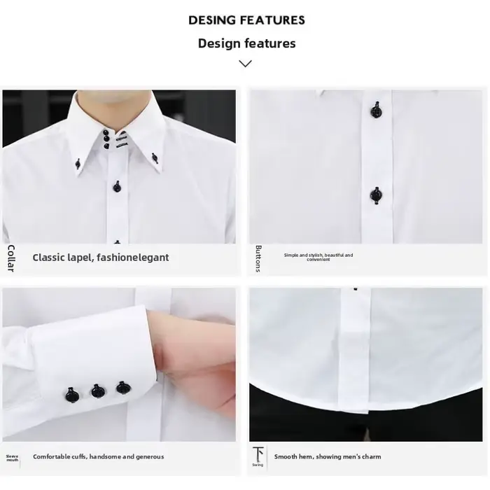 Chemise de direction pour hommes, coupe coréenne, tenue de bureau formelle à pression permanente, re
