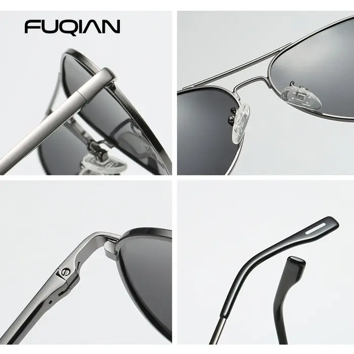 Classique grand pilote lunettes de soleil polarisées hommes de luxe en métal noir Aviation lunettes 