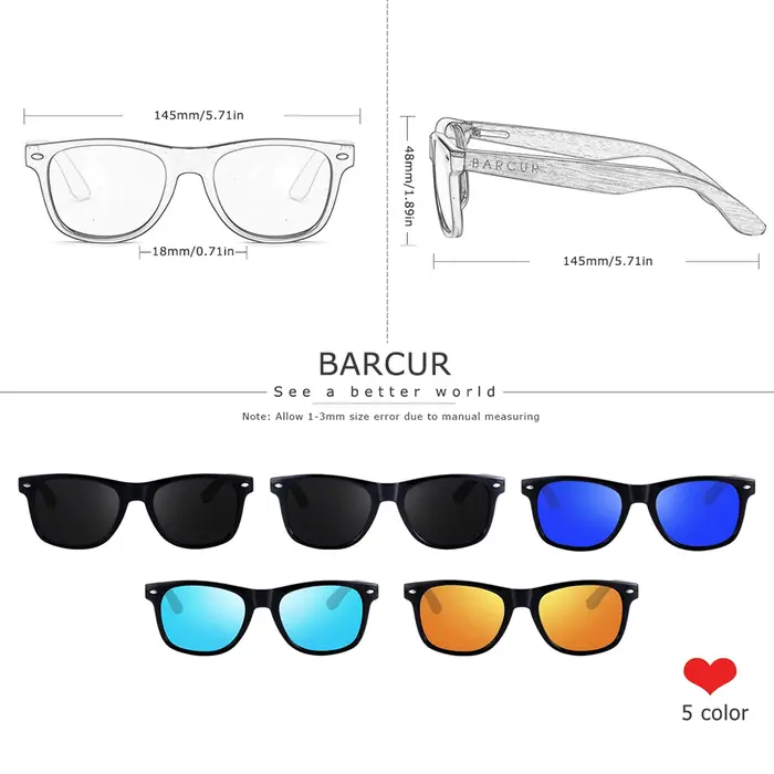 BARCUR-Lunettes de soleil polarisées carrées en bois pour homme, accessoire de haute qualité, boîte 