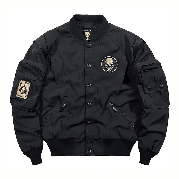 Bomber veste hommes brodé crâne imprimé veste automne Protection décontracté américain Vintage coupe