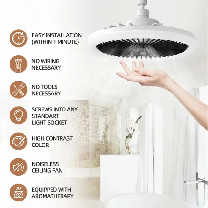 Rotatif 3in1 ventilateur de plafond lumière E27 LED convertisseur Base télécommande intelligente cha