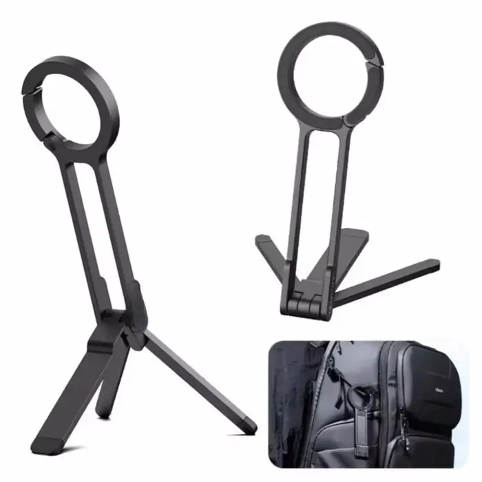 Trépied de téléphone pliable pour iPhone 17 16 15 double face mousqueton support de poignée bureau portable