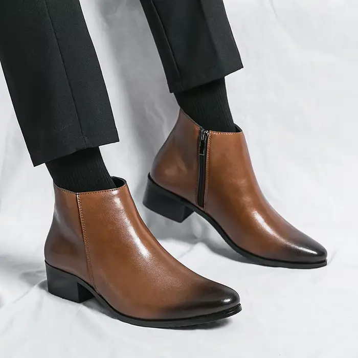 Bottines Chelsea classiques noires pour hommes, bottines en cuir à bout pointu de Style britannique,
