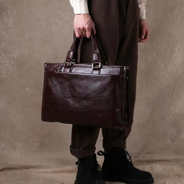 Sac à main en cuir de soie tanné végétal, mallette d'affaires décontractée, sac d'ordinateur 14 ", s