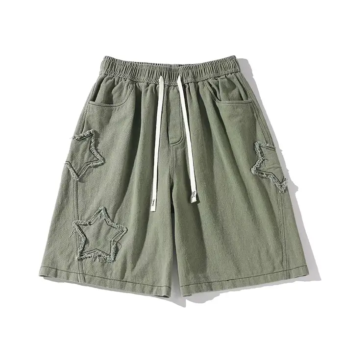 Short en denim patchwork étoile vintage pour hommes, pantalon court chic, all-match, Ulzzang Leisure