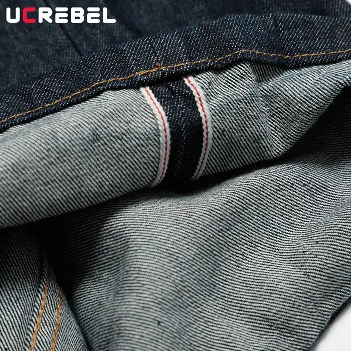 Poche pantalon en jean brut hommes couleur unie rétro haute rue droite jambe large jean foncé hommes