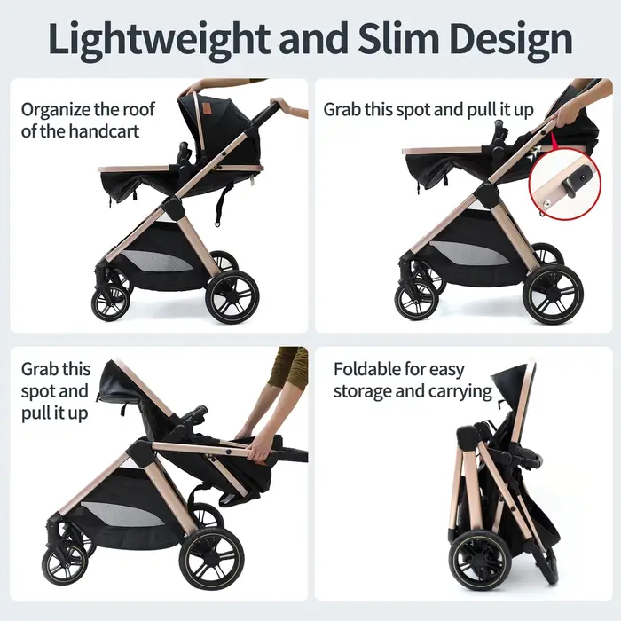Poussette 3 en 1 légère et pliable pour bébé, système de voyage, landau, siège réversible haute posi