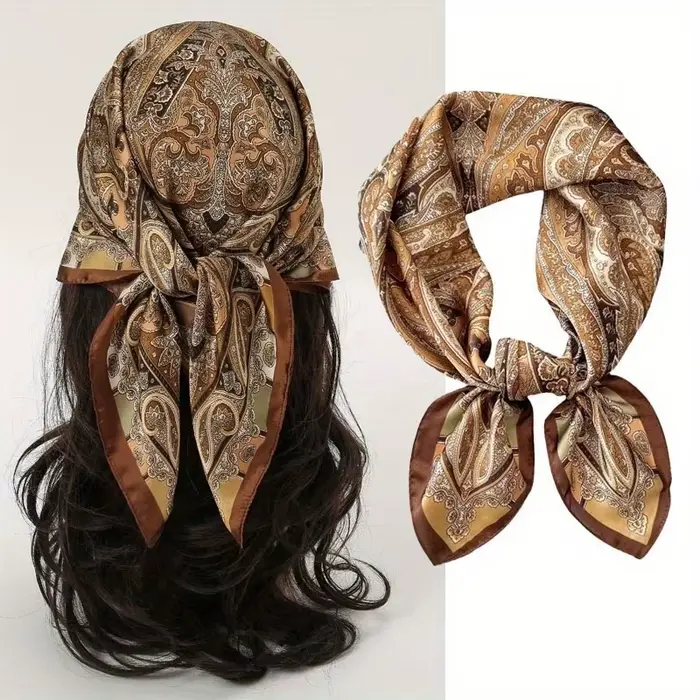 Nouveau Paisley pied-de-poule imprimé carré écharpe couleur café mince lisse cou écharpe Style Vinta