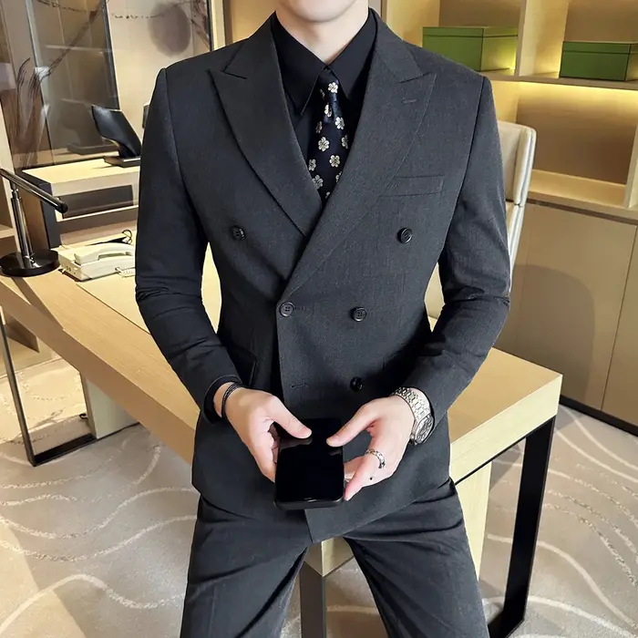 M-6XL Blazer GlaPants Marque haut de gamme Gris Noir Hommes d'affaires décontractés Double boutonnag