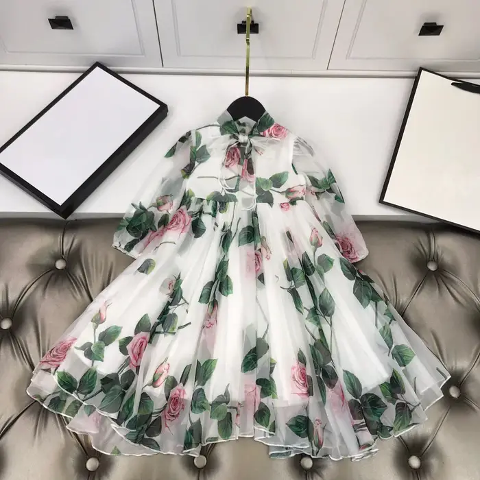 Robe de princesse à fleurs en soie pour enfants, robe de grande fille avec étiquette, simulation de 