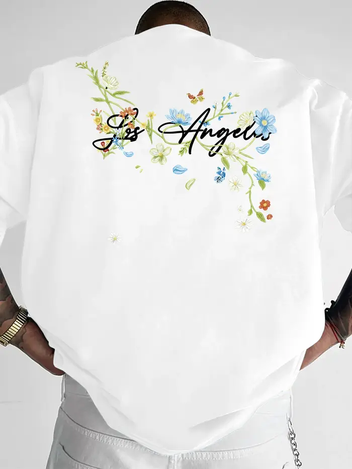 T-shirt pour homme au style rétro estival, personnalisé et tendance, avec des motifs de petites fleu