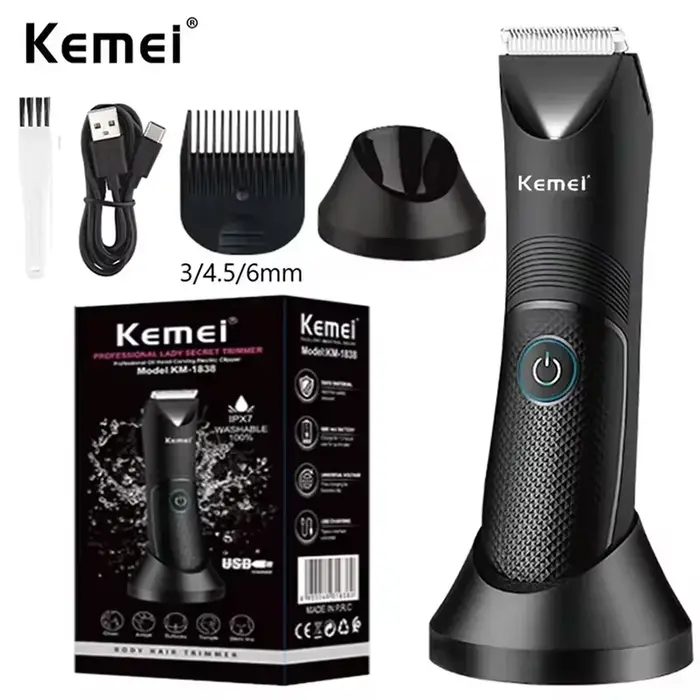 Kemei KM-1838 zone d'aine tondeuse à cheveux tondeuse à gazon lame en céramique imperméable humide s