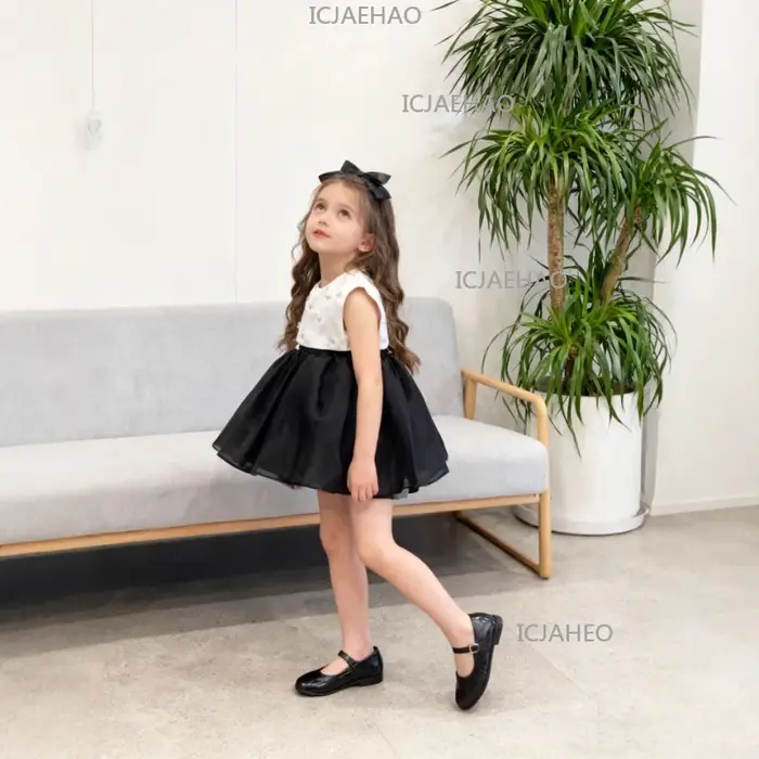 Robe de soirée en satin noir pour bébé, idéale pour le premier anniversaire, robe de demoiselle d'ho